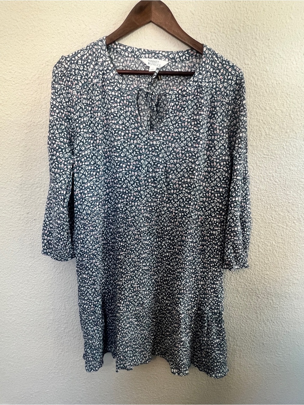 Market & Spruce Navy Floral 3/4 Sleeve Swing Dress Size L